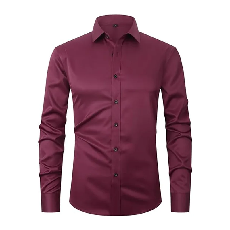 Diy Your Logo Men's Long Sleeve Shirt Stretchy Non-iron Wrinkle Resistant Minimalist Business Casual Silky And Traceless Shirt image 5