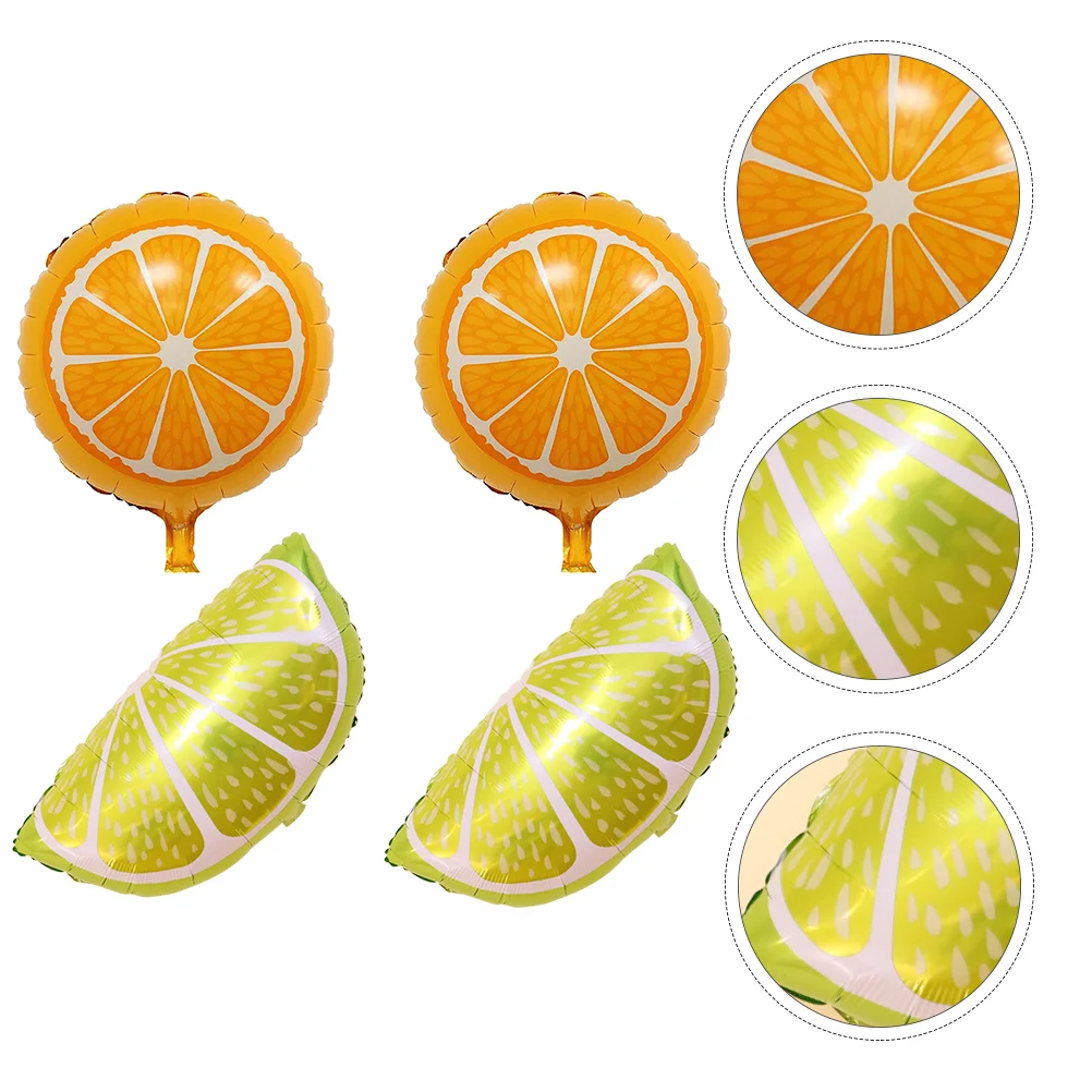 4 Pcs Cartoon Decorations Lemon Orange Balloon Baby Child Balloons Pineapple Watermelon Aluminum Film Fruit Party Foil