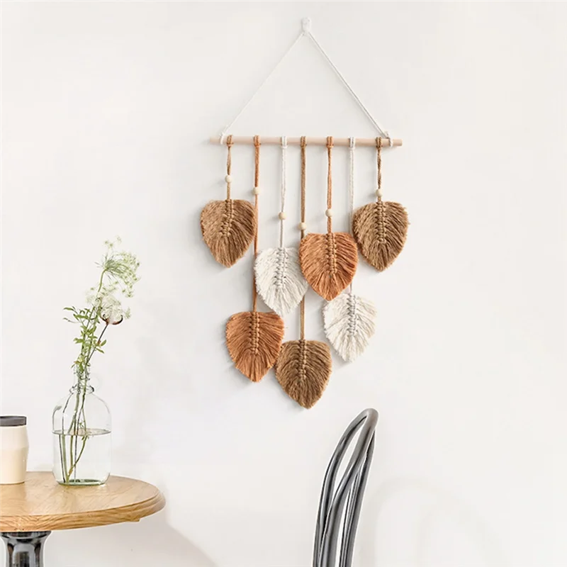 

Leaf Macrame Wall Hanging Boho Room Home Decor Woven Aesthetic Wall Tapestry Home Room Wedding Decoration Khaki