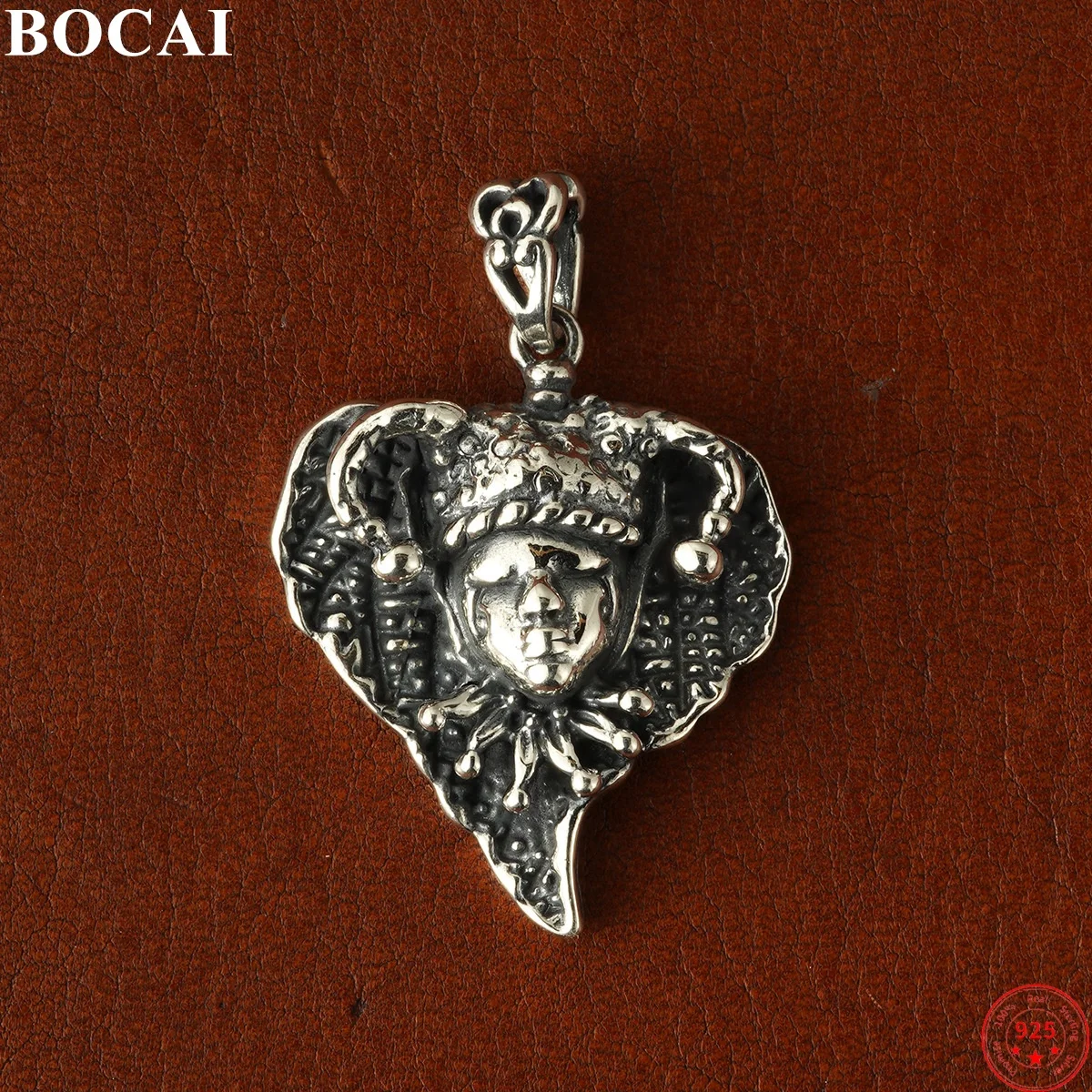 

BOCAI S925 Sterling Silver Pendants for Women Men Retro Relief Clown Peach Heart Charm Dark Punk Fashion Jewelry Wholesale