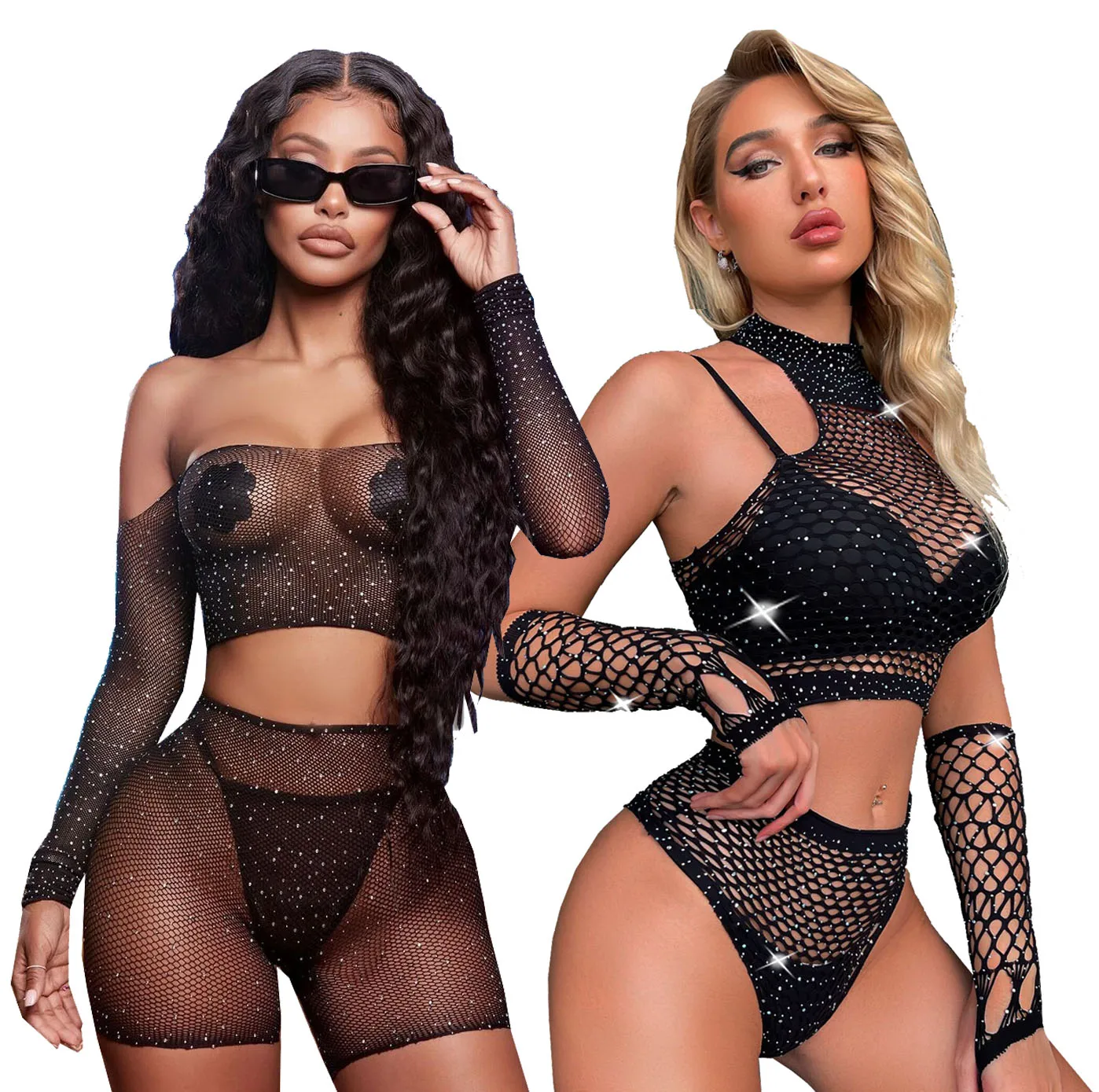 HOT lingerie donna sexy Babydoll mujer Intimo Catsui diamante scintillante Cristallo notte Intimo vestito sexy per il sesso langerie + guanto