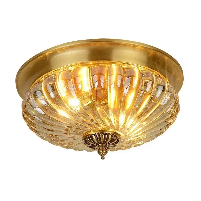 Electroplated Brass Crystal Ceiling Light Retro Copper Design Loft Lamp For Bedroom Home Decor D30cm H17cm Lighting Fixture