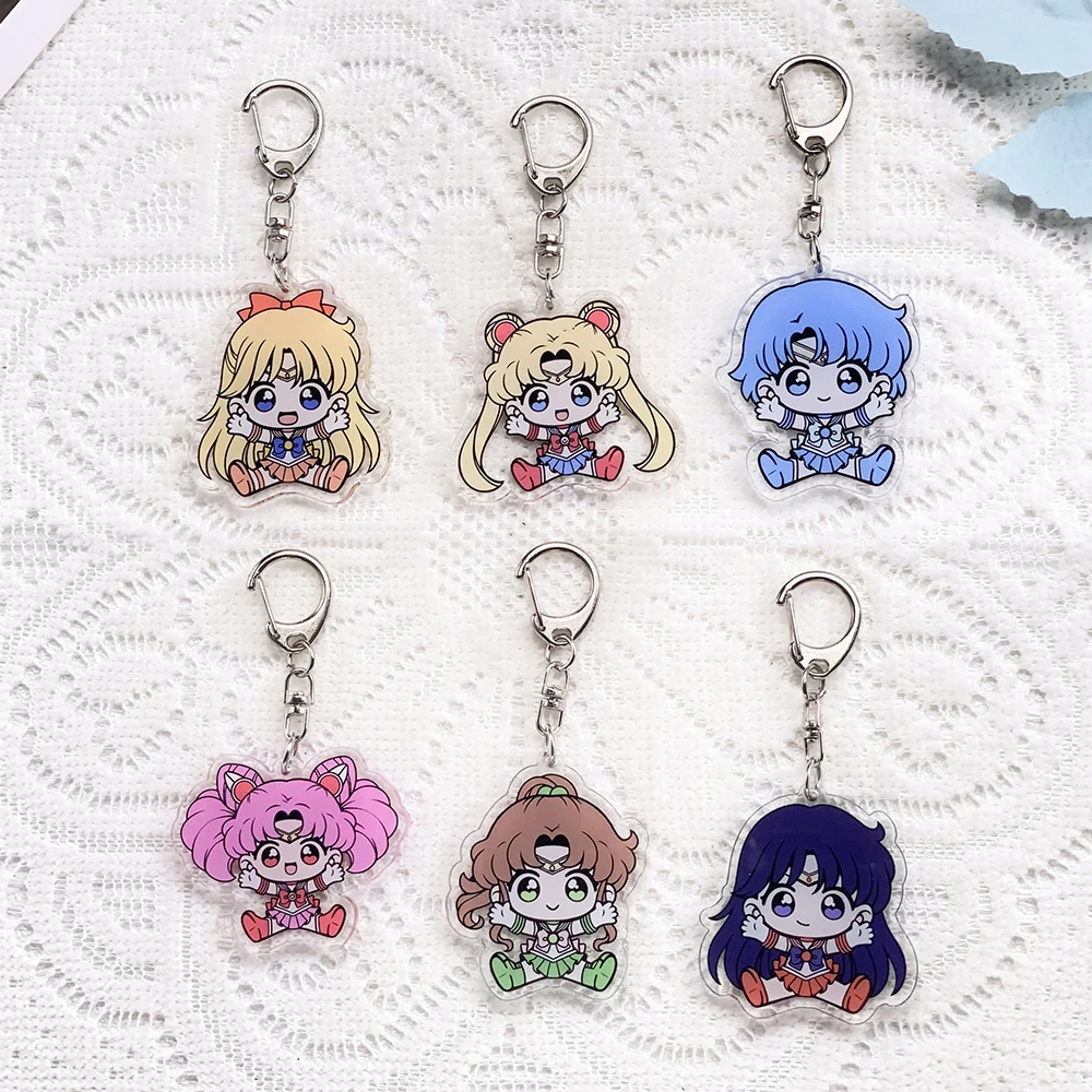 1/6PCS Anime Characters Sailor Moon Acrylic Car Keychain Accessories Keyrings Friends Gifts Bag Charms Cute​ Backpack Pendant