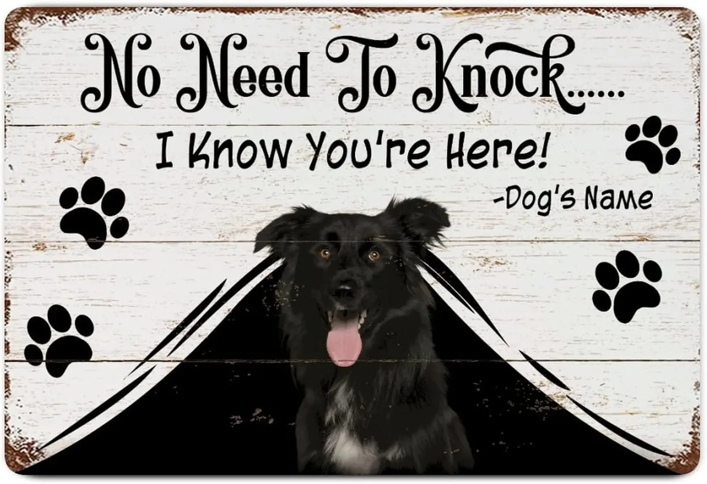 Border Collie Sign Metal Sign No Need to Knock I Know You;re Here! Signs Tin Signs Dog Owner Metal Plate Sign Cafe Bar Pub Beer