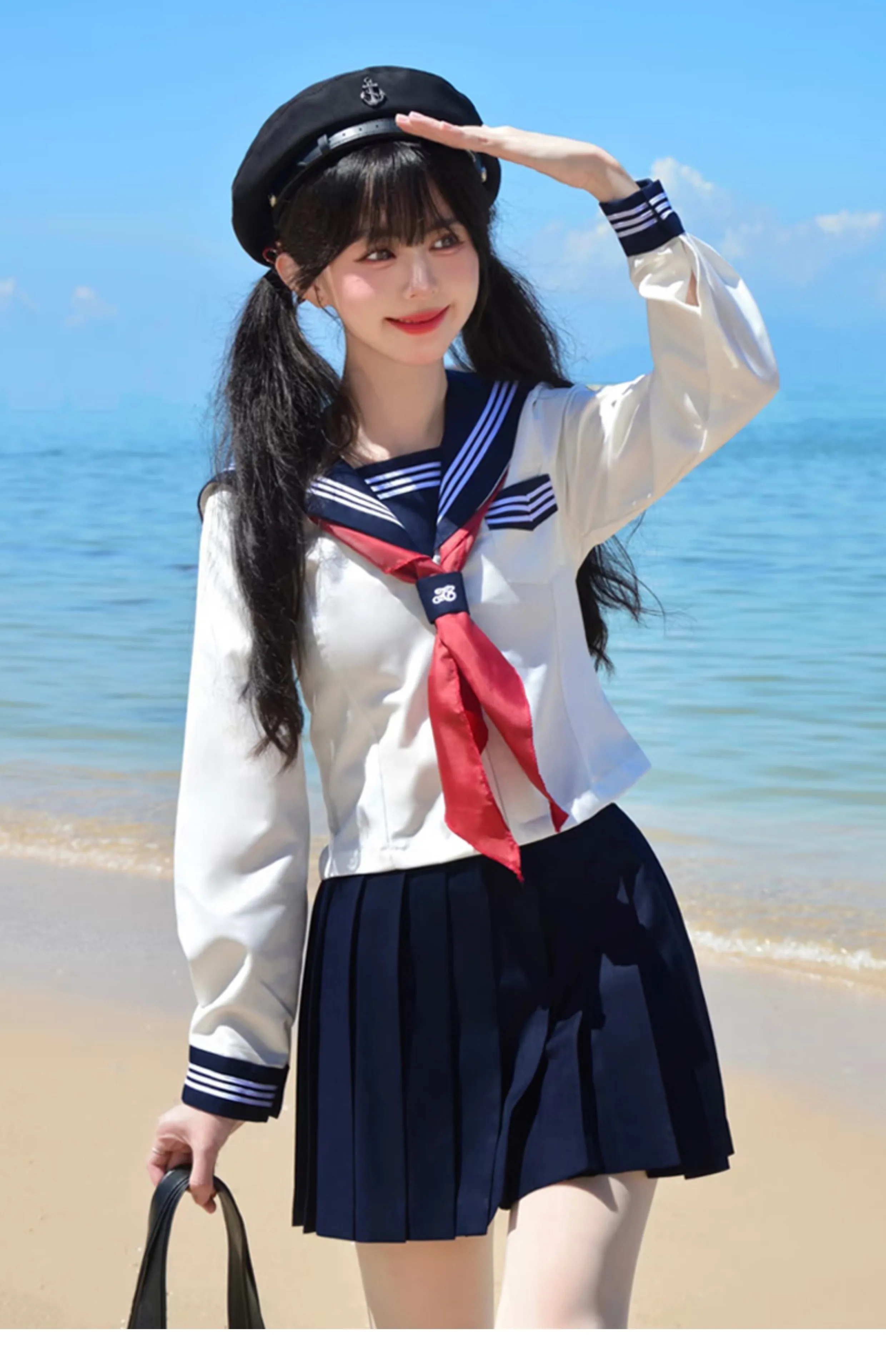 Tamanho grande jk feminino japonês ciano marinheiro faculdade manga longa camisa solta primavera outono versátil de cintura alta conjuntos de saia linha a