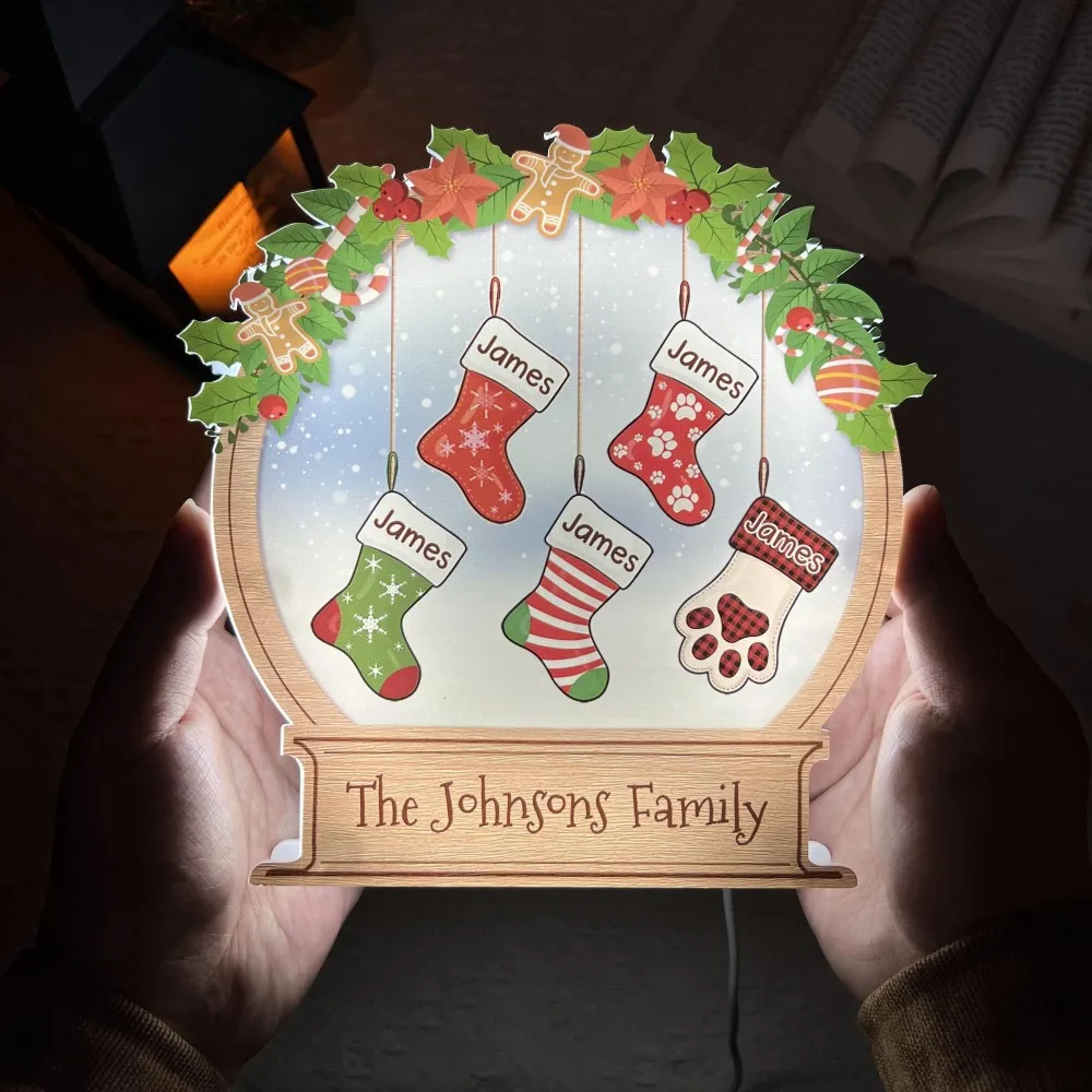Custom Christmas Family Name Night Light Personalized Family Christmas Stockings 3D Acrylic LED Light Box Gifts for Grandparents