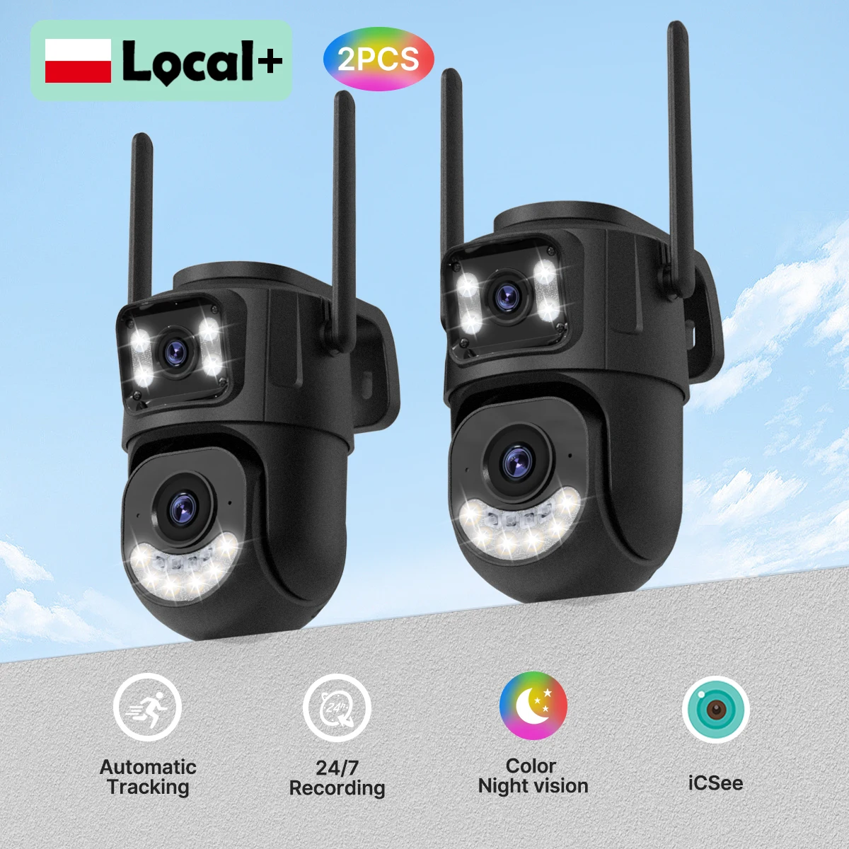 WONSDAR 1/2 caméras IP WiFi 2,4 GHz et 5 GHz, caméra de sécurité extérieure iCsee, suivi automatique, vision nocturne intelligente, CCTV iCSee