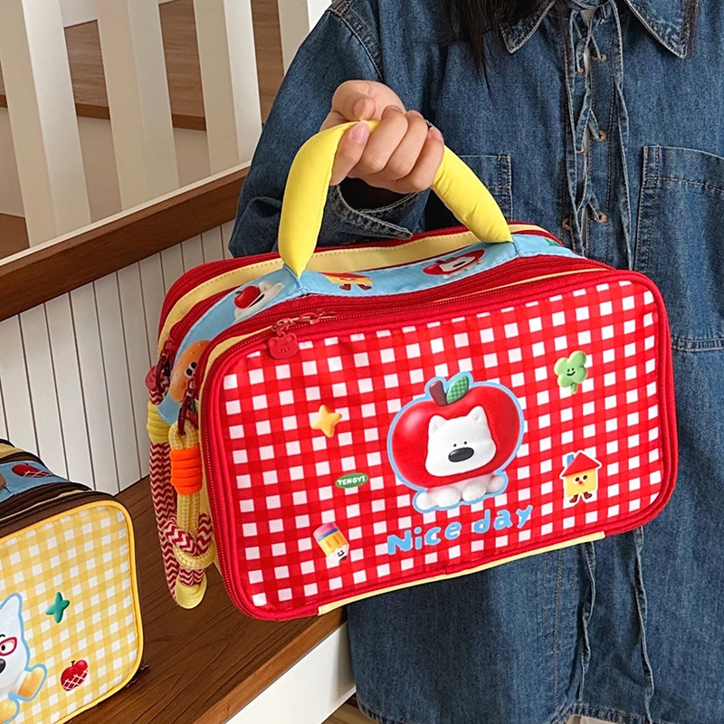 Christmas Color Cute Puppy Makeup Bag Divided Storage Large Capacity Portable Toilet Bag Handheld Storage Bag