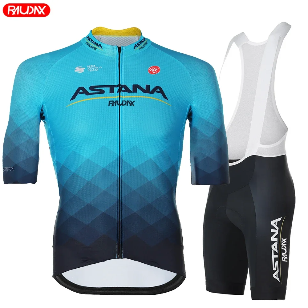 Astana Raudax Pro Team Cycling Jersey Set for Men, Short Sleeve Clothing, Road Bike Shirts Suit, MTB Wear, Summer, New, 2021