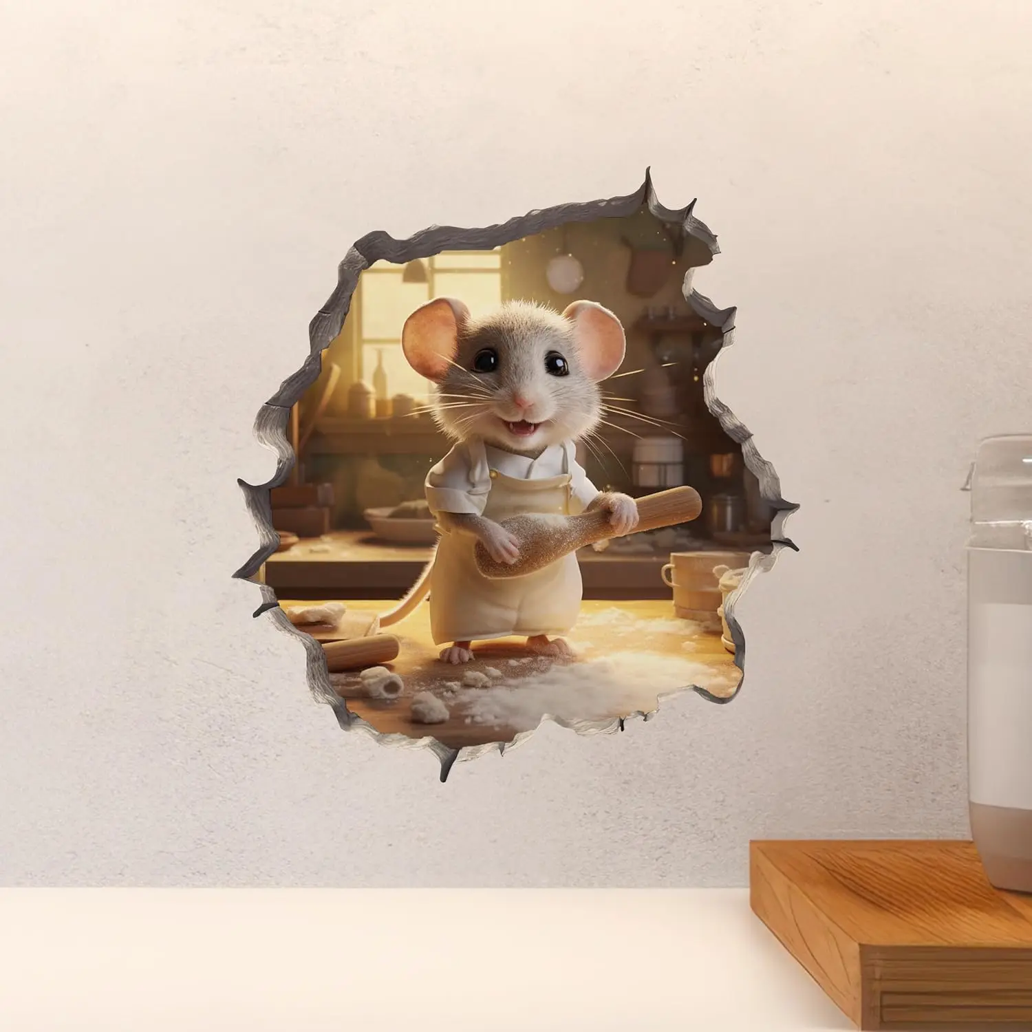 

1pc Home Baker Mouse Wall Hole Decal - Removable Mouse Sticker with 3D Effect