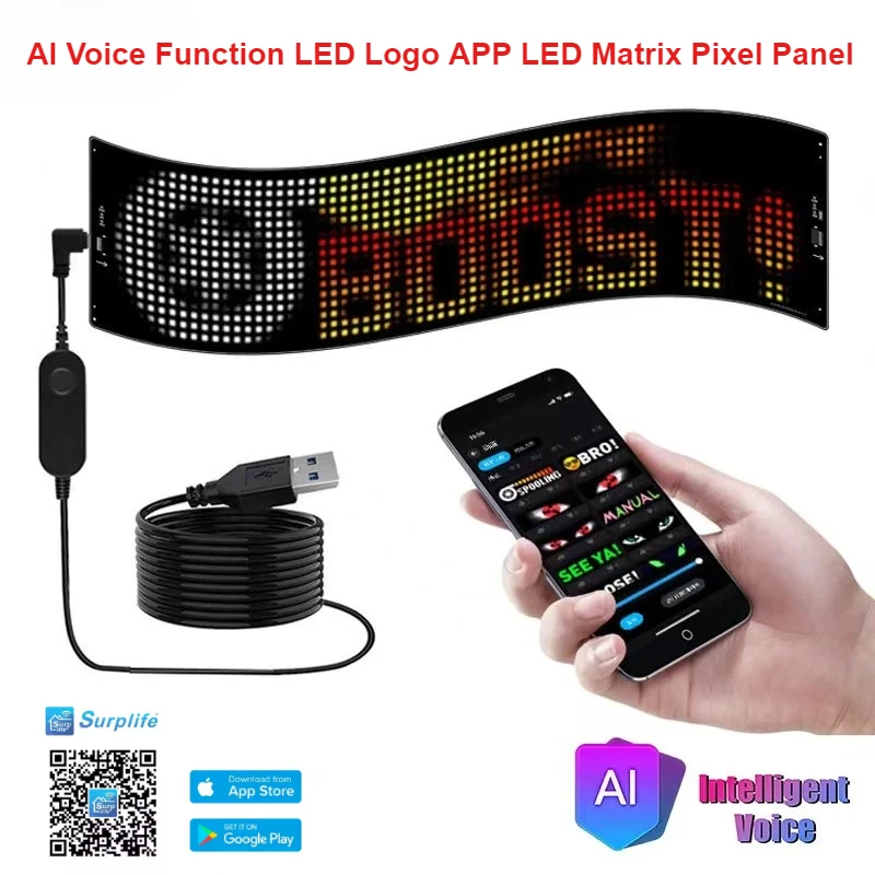 

AI Voice Function LED Logo APP LED Matrix Pixel Panel Night Light DIY Programmable Flexible LED Display for Car Truck Accessorie