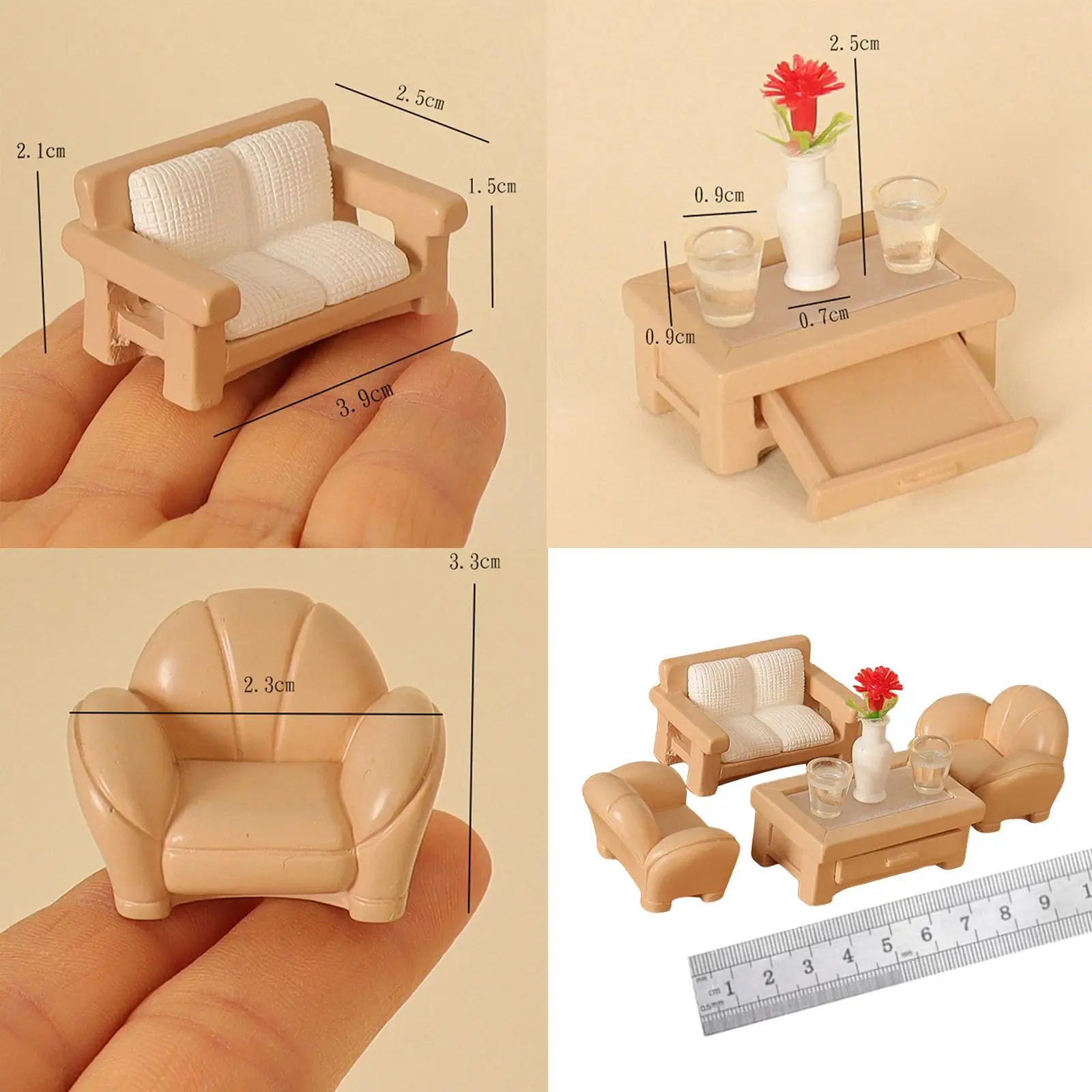 Dollhouse Living Room 1:12 Decorative Armchair Mini Micro Landscape Tea Table Simulation Dollhouse Dollhouse Sofa Funiture Decor