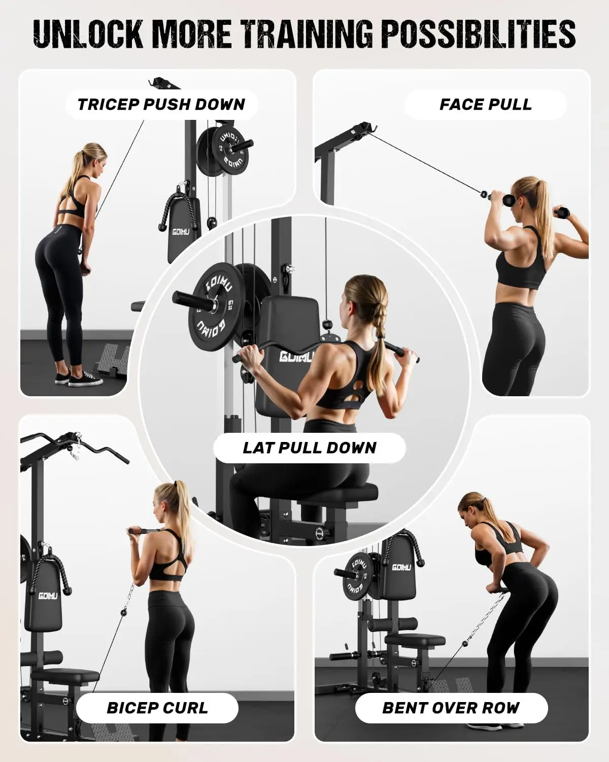 LS01 LAT Pulldown Machine, LAT Row Cable Machine with AB Crunch, LAT Tower with Cable Row Attachments, 3 in 1 Pulley image 5