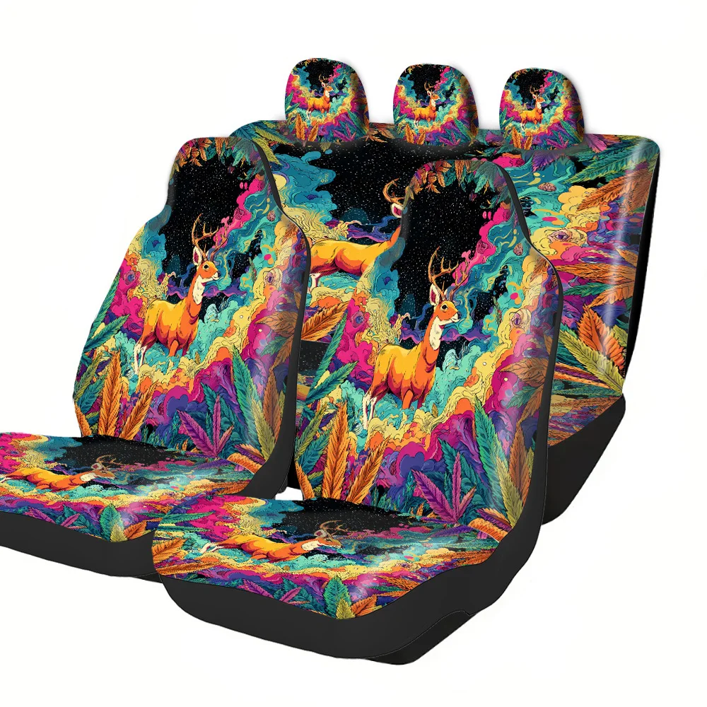 2-5 Seat Set Car Seat Covers Premium Deer Forest Botanical Print Fit For Truck SUV Off-road Car Holiday Seasonal Decor For Chri
