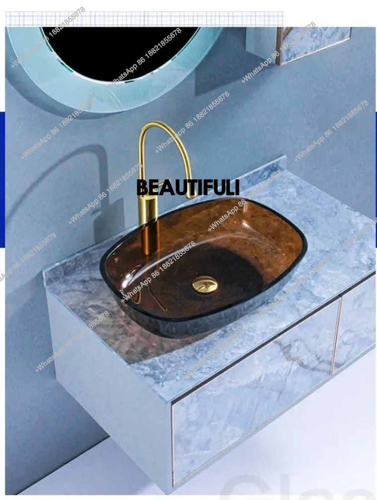 Light luxury style colored glass washbasin, exquisite and beautiful transparent countertop basin, art decor washbasin