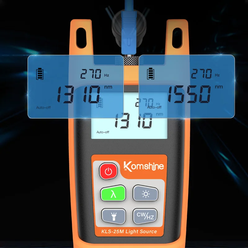 Komshine KLS-25M Optical Stable Light Source Fiber PON Power Meter 850/1310/1550nm Optic Cable Tester SM MM OPM with LED Light