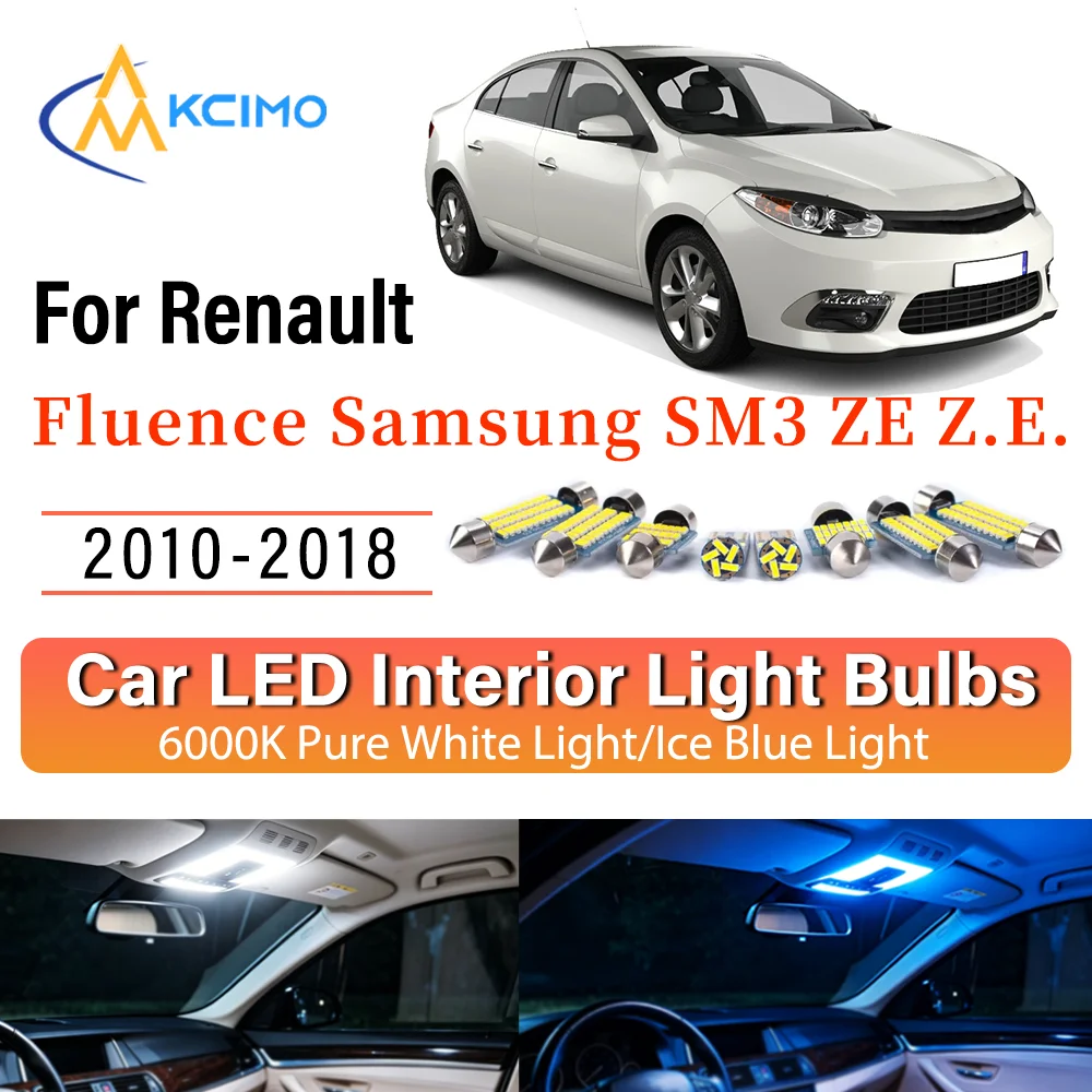 Kit de iluminación interior para Renault Fluence Samsung SM3 ZE Z.E. Bombillas LED 2010-2018 para Luz de Techo, Mapa, Puerta, Maletero y Matrícula