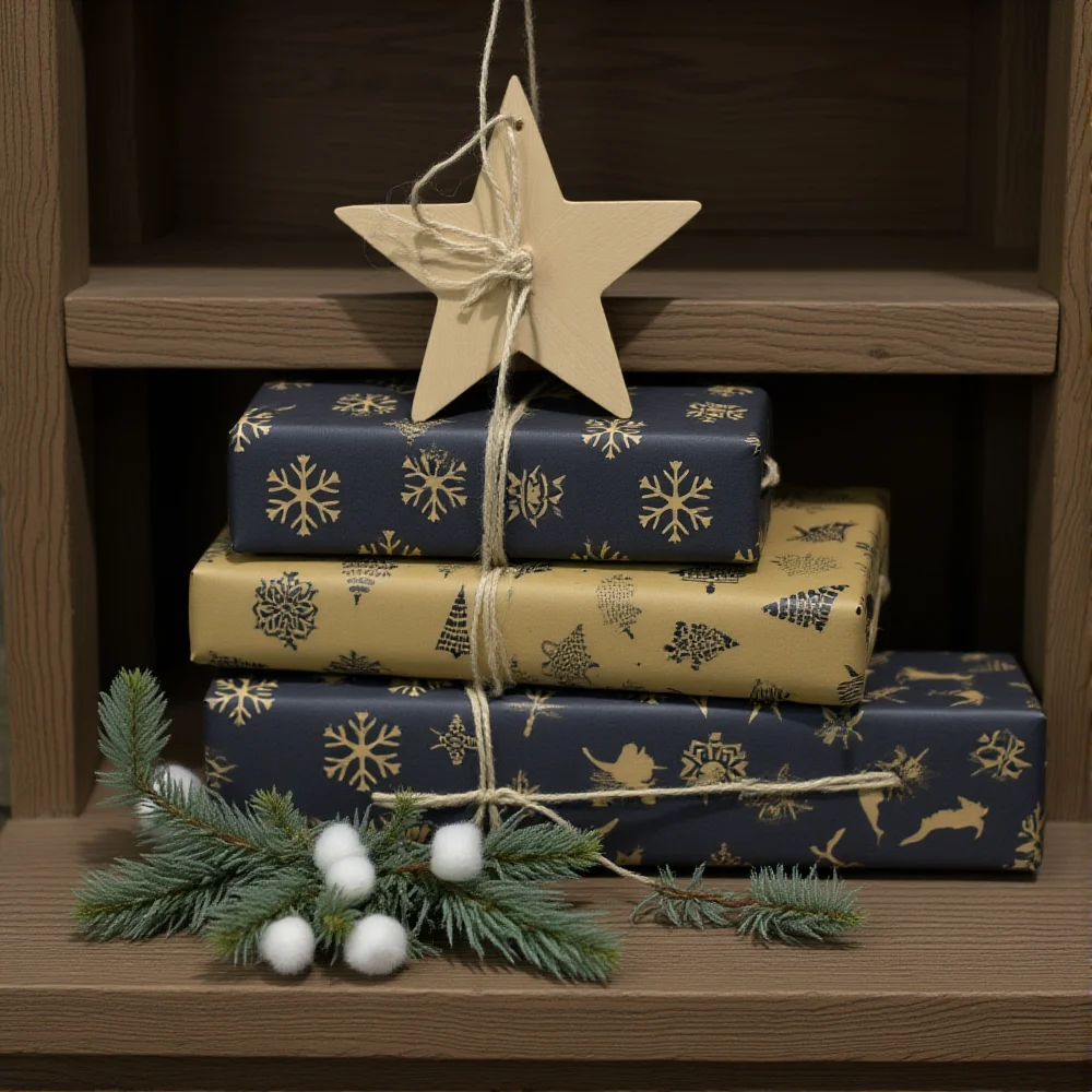 Papier d'emballage cadeau de noël, Bouquet imprimé Double face, papier d'emballage Kraft pour cadeau, papier décoratif pour fête de noël et du nouvel an