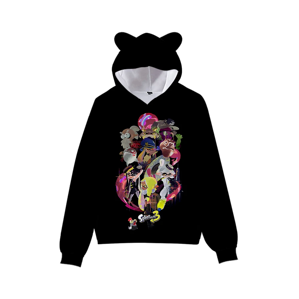 

New Hip hop Children Hoodie Cosplay Splatoon 3 Cat Ear Hoodie Long Sleeve Boy Girl Kids Hooded Sweatshirt Bear Ear Sweatshirts