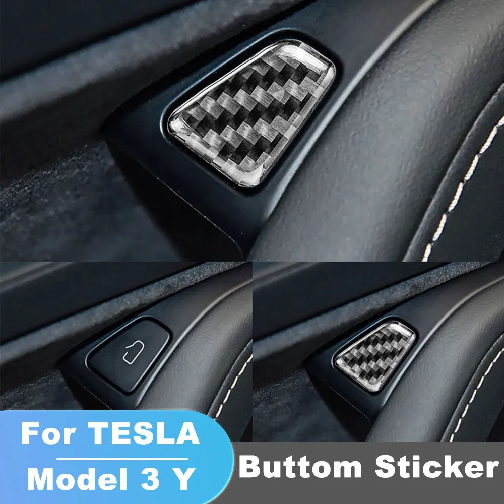 For Tesla Model 3 Y 2017-2023 Carbon Fiber Glue Four Doors Key Buttom sticker Automotive interior accessories 4PCS