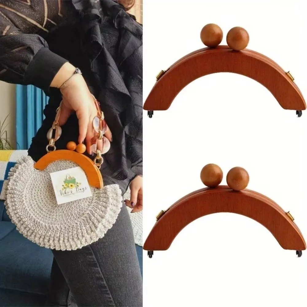 Fashion Wooden Bag Handle Replaceable Half-moon Shape Purse Frame DIY Kiss Clasp Bag Accessories For Handbag Wallet