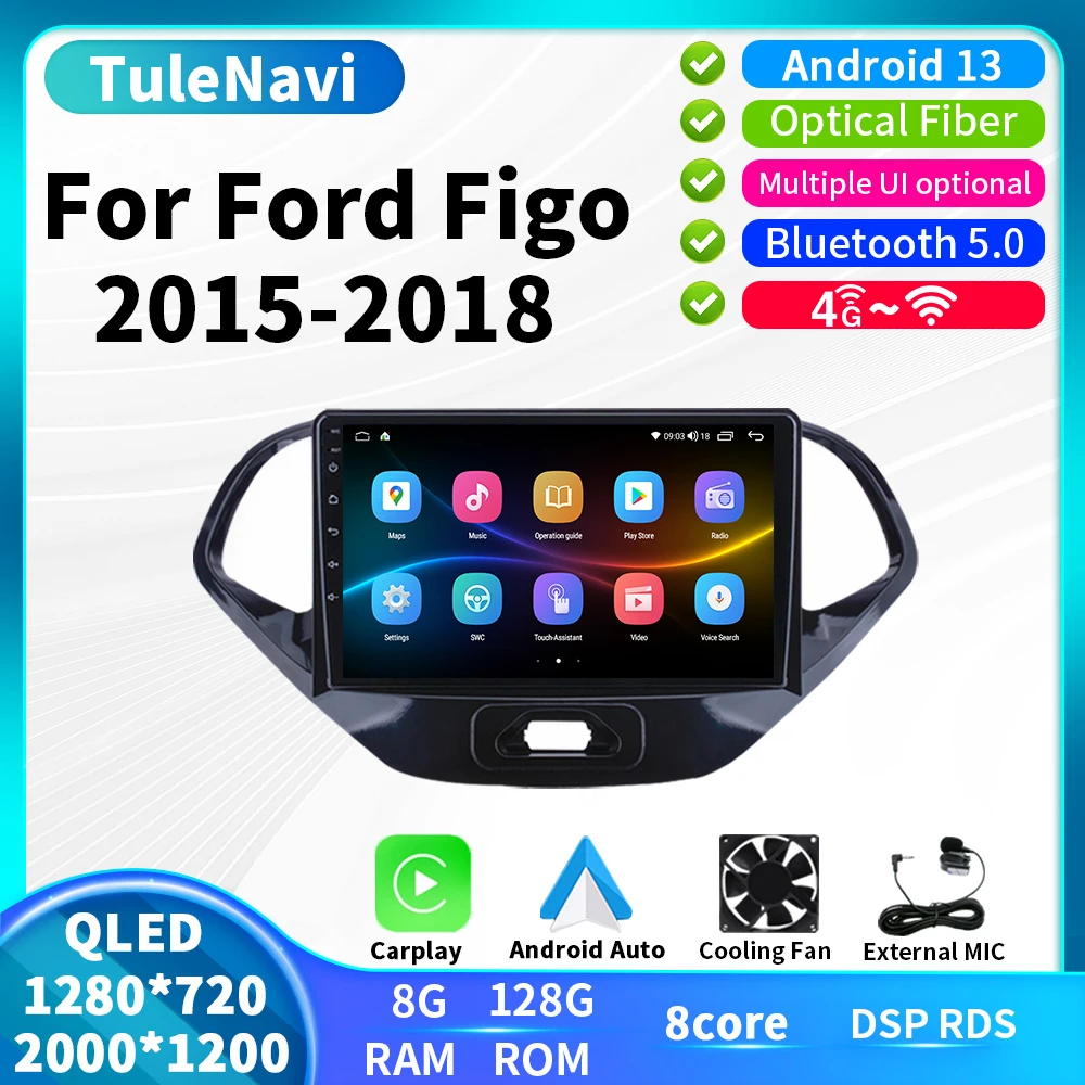 

2 Din Car Radio For Ford Figo 2015 - 2018 9 inch Android 13 Multimedia Video Player Navigation GPS DVD Adapter Wireless Carplay