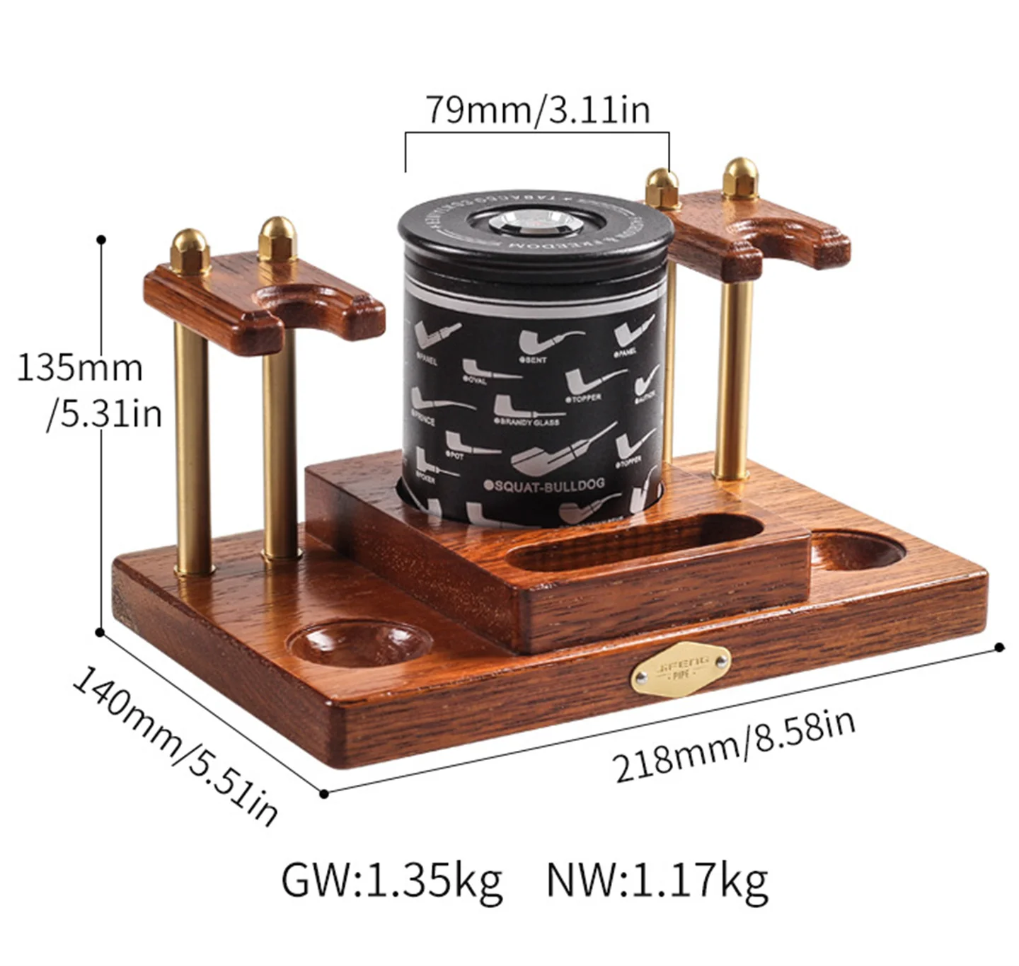 Retro Merbau Wood Pipe Rack + Moisturizing Tobacco Can Set Cut Tobacco Pipe Holder Base Two Seats Smoking Storage Accessories