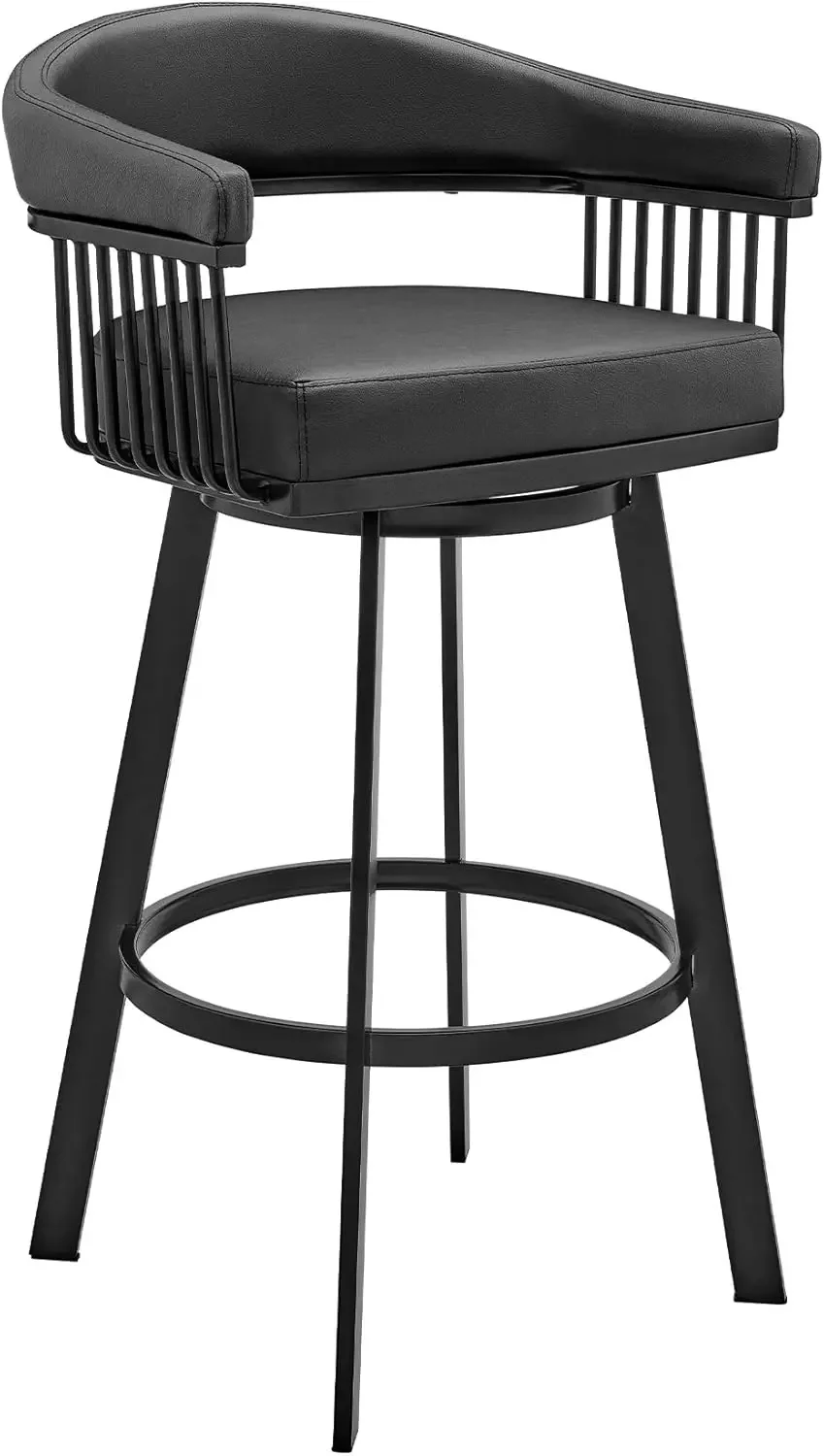 

Armen Living Bronson 29" Bar Height Swivel Bar Stool in Black Finish and Black Faux Leather