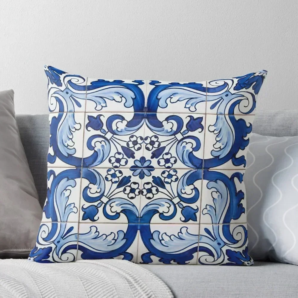

Antique Classic Lisbon Blue Azulejo Tile Floral Pattern Throw Pillow Pillowcases For Pillows Room decorating items pillow