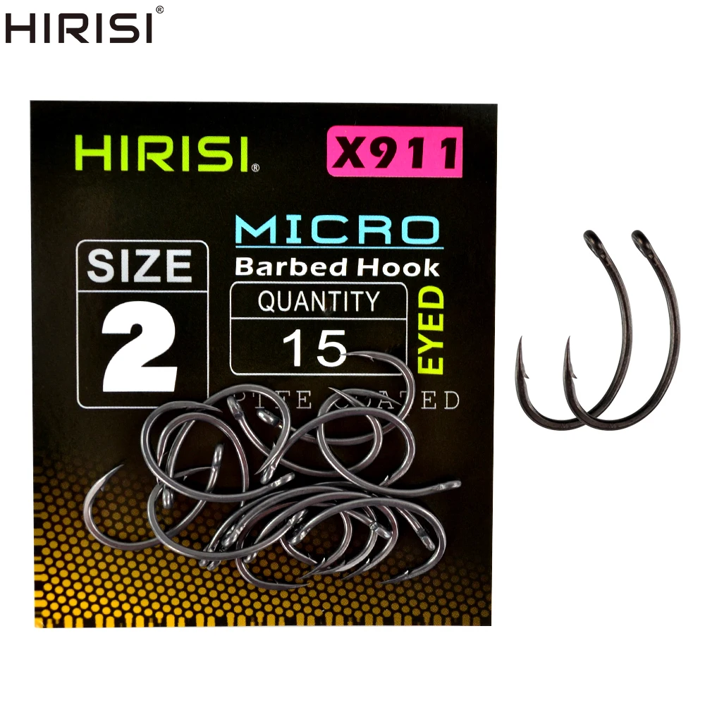 Hirisi 15pcs Micro Barbed PTFE Coated High Carbon Steel Fish Hook With Eye Carp Fishing Accessories X911