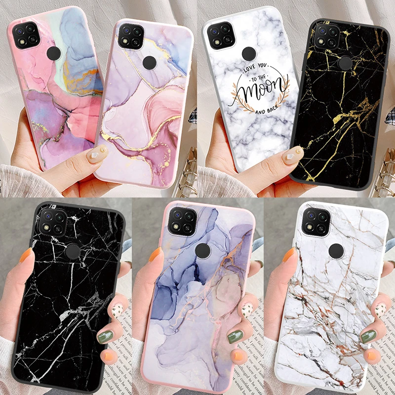Marble Pattern Phone Case For Redmi 9C 9 C NFC 10A 10C 12C 11A Protective Cover Case Pink Silicone Soft Funda Coque Women Girls