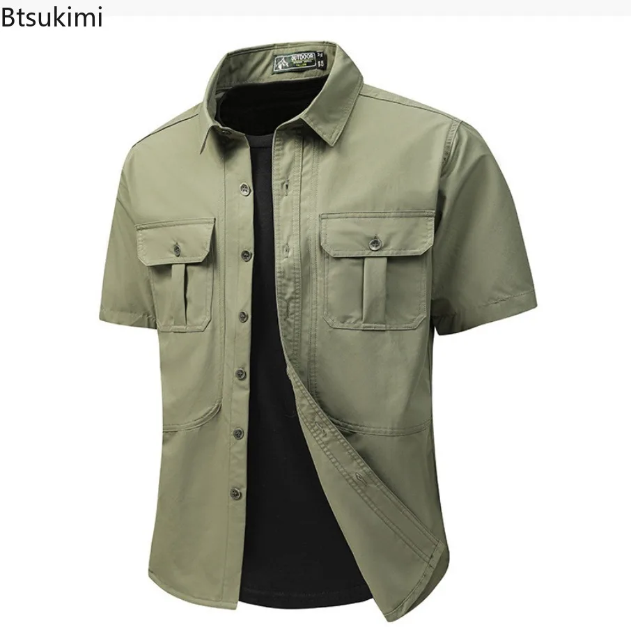 Summer New Men's Ice Silk Short Sleeve Shirts Lightweight Quick Dry Outdoor Hiking Fishing Shirts Breathable Casual Cargo Shirts