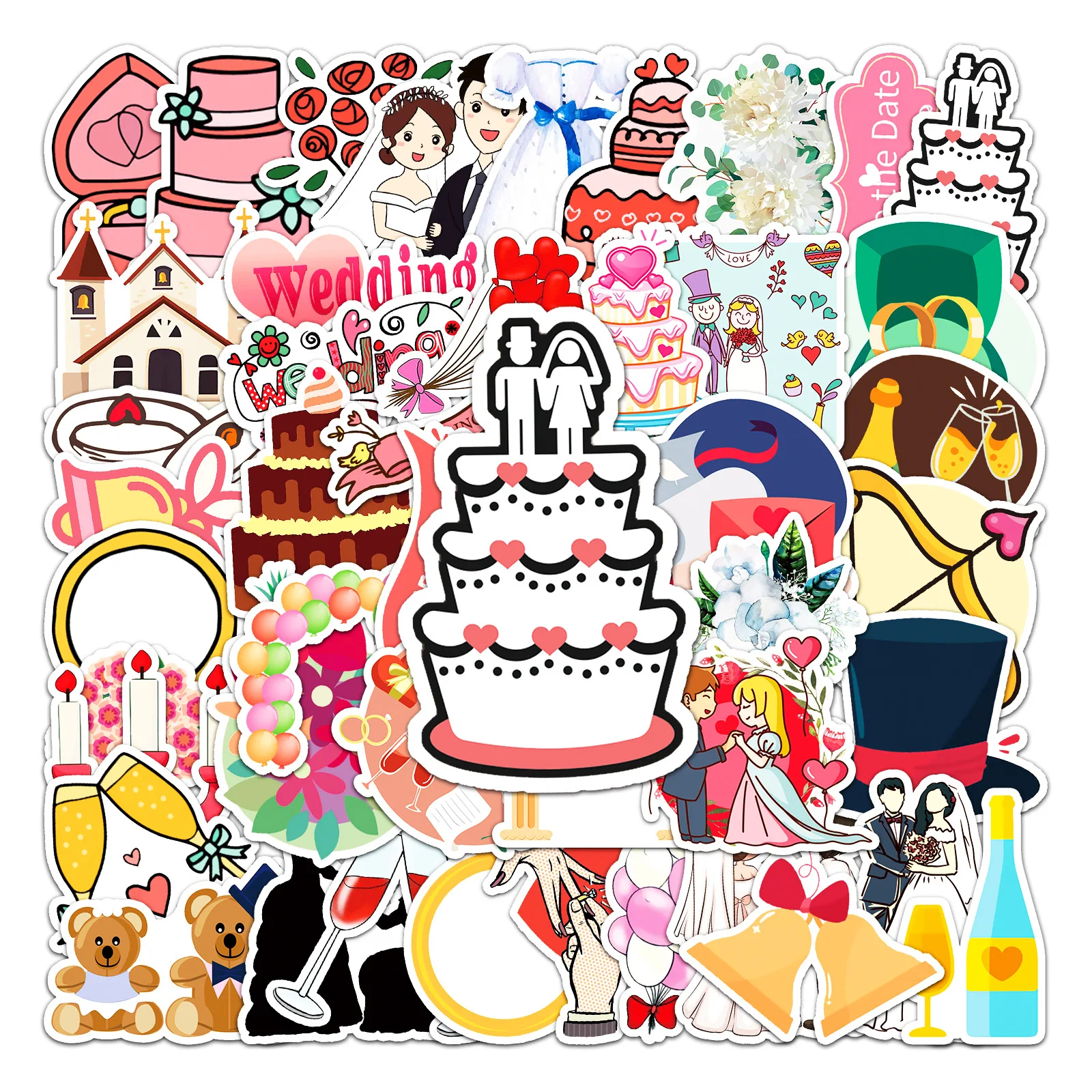 

10/30/50pcs Wedding Cartoon Stickers Creative Aesthetic Art Cute Stickers Scrapbook Car Christmas Gift Kids Toys Laptop Sticker