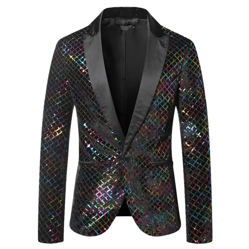 Luxury Sequin Suit Single Button Jacket Men Clothing Fashion Men Wedding Prom Party Plaid Coats Singer Stage Performance Blazers