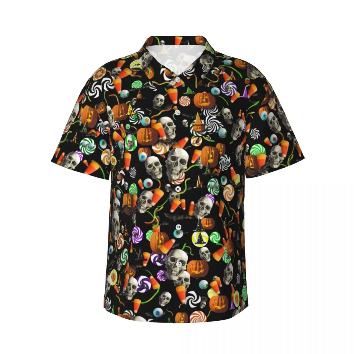 

Creepy Halloween Hawaii Shirt Mens Beach Skulls And Pumpkins Casual Shirts Short Sleeves Streetwear Loose Oversized Blouses