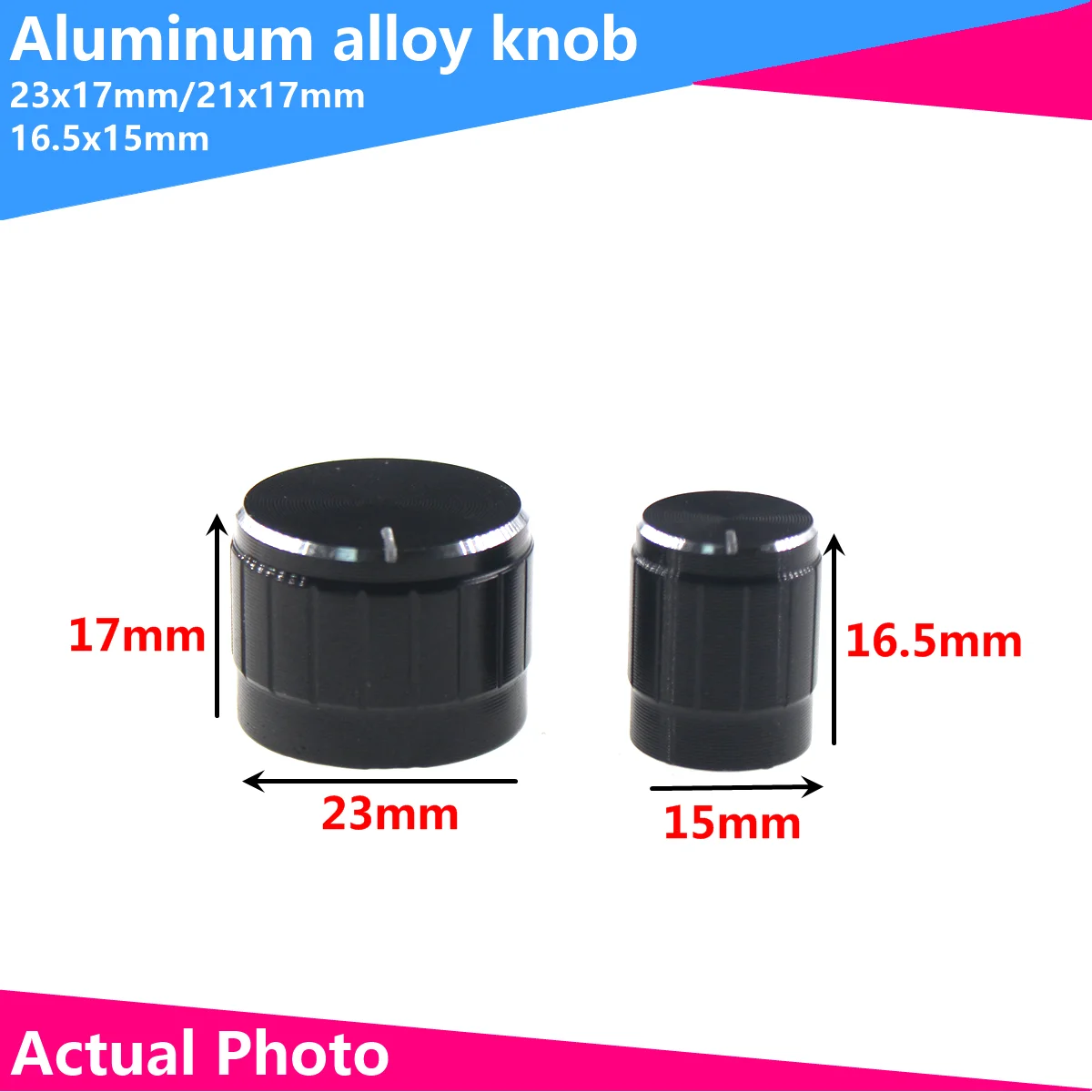 5 sztuk pokrętło ze stopu aluminium kapelusz 23*17/21*17/16.5*15mm średnica otworu wewnętrznego 6 mm wzmacniacz audio pokrętło ze stopu aluminium