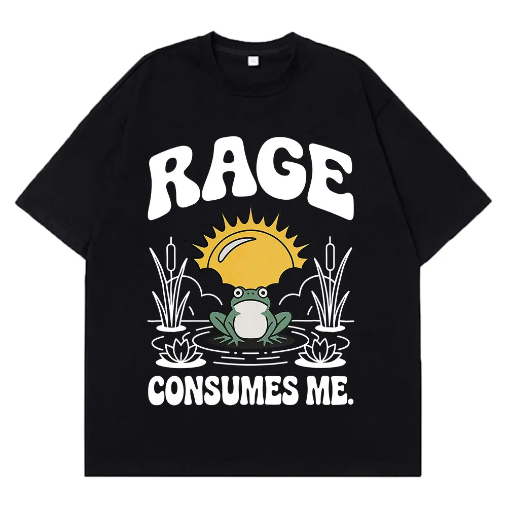 2026 Funny Rage Consumes Me Frog Pond Vintage Style 90s Graphic Men Women Harajuku Tees Summer Casual Cotton Hip-hop T-shirts