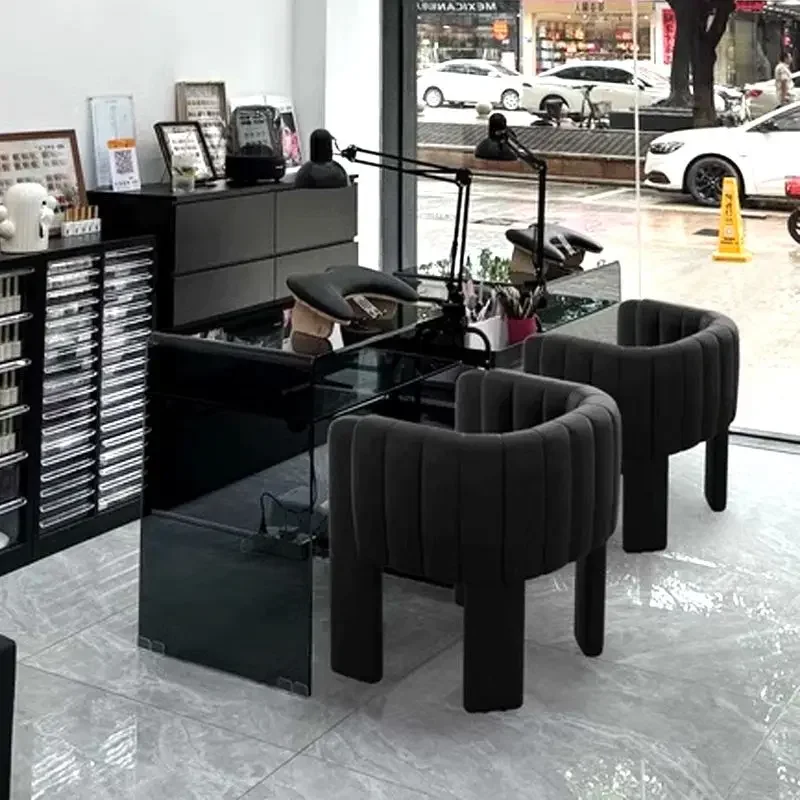 Minimalist Leather Vanity Chair Vertical Stitch Channel Tufted Curved Tub Design Bedroom Dressing Cafe Reading Accent Stool
