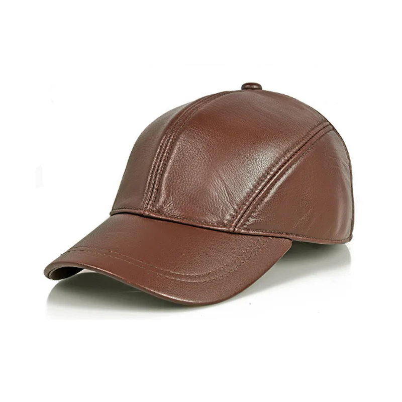 New 2024 Autumn Man Genuine Leather Baseball Caps Male Casual Sheepskin Belt Ear Warm 56-60 Adjustable Sprot Flight Hats