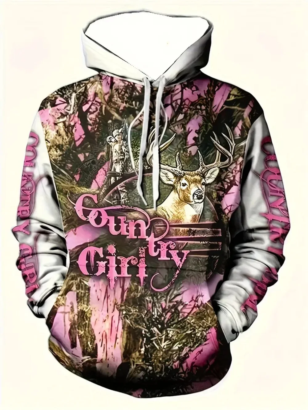 Men's Hoodie Deer Hunting 3D Print Autumn Casual Sweatshirts Vintage Pullover Polyester Tops Outdoor Comfortable Men's Clothing