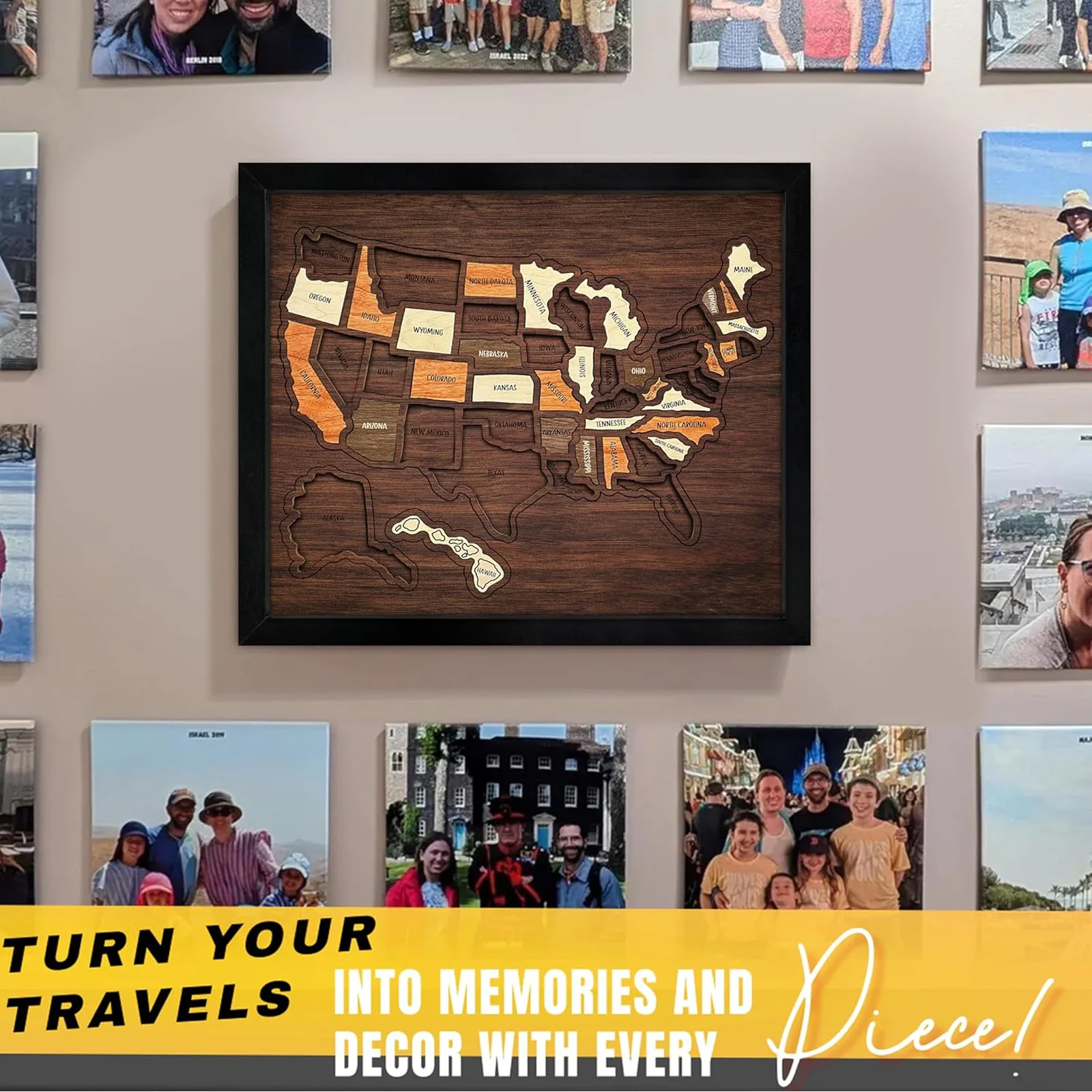 New Wooden USA Travel Map Puzzle, Creative Map Puzzle, United States 50 States Interactive Geography Learning Toy, Unique Gift