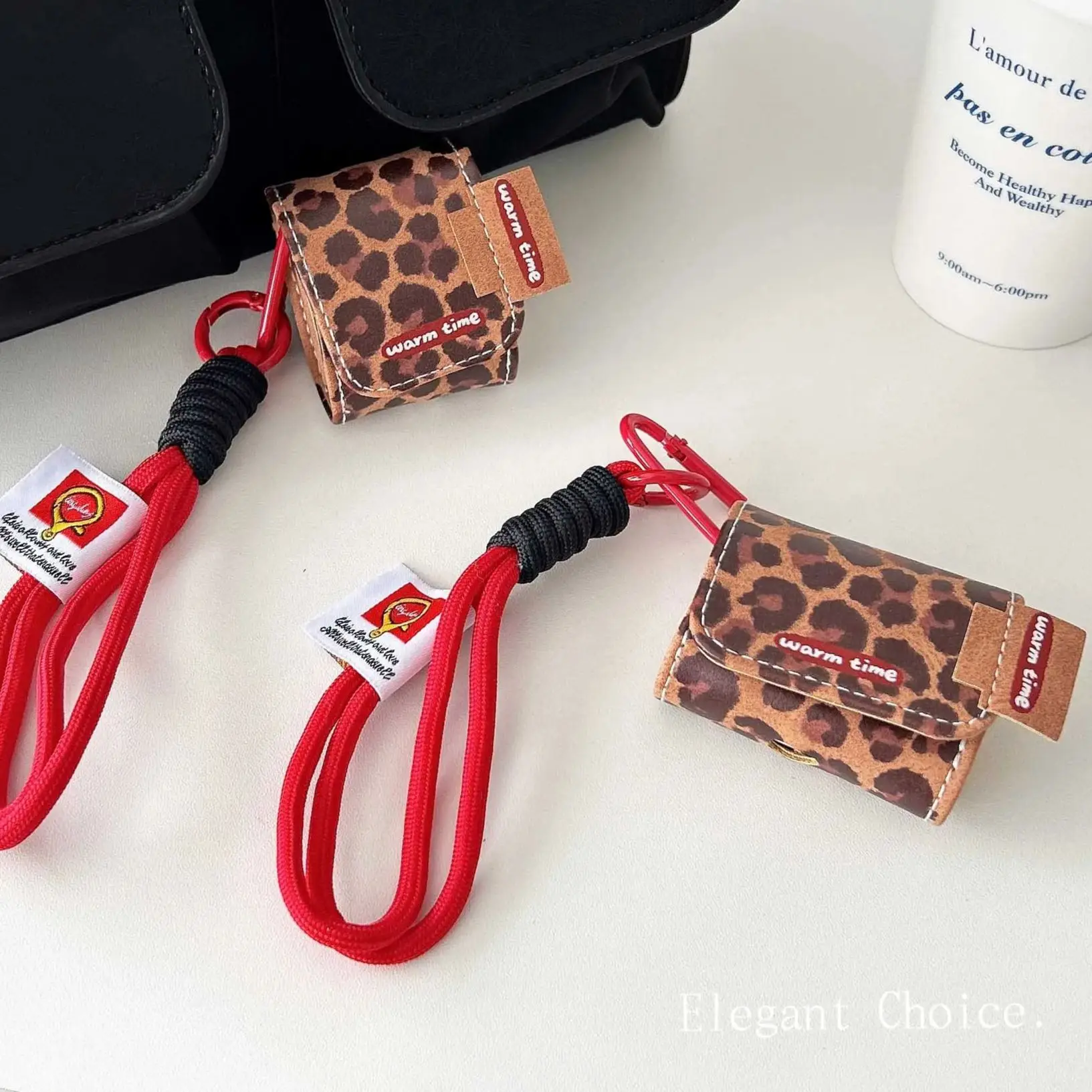 Leopard autume leather headphone case for apple airpods 1 2 pro 3 pro2nd 4 red anti-fall rope charging box cover protector