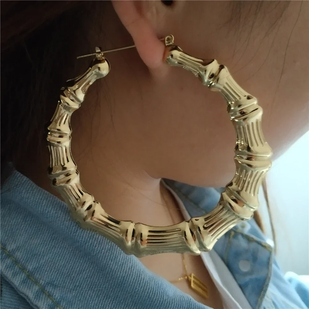 VIVILADY Punk Big Statement Bamboo Round Hoop Earrings Women Gold Color Basketball Wives Bijoux New Boho Jewelry Party Gift