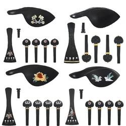 4/4-3/4 Violin 7Pcs Set String Plate String Shaft Tail Pegs Cheek Rests Fine Patterns Ebony Colored Shells Violin Accessories