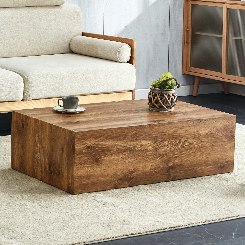 Mesa de centro moderna, mesa central rectangular de grano de madera con patas ajustables, mesa auxiliar de granja fácil de limpiar para oficina