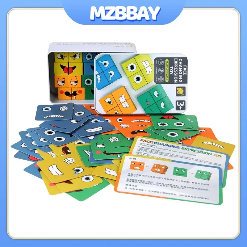 Bambini Face Change Expression Puzzle Building Blocks Gioco da tavolo Giocattoli Montessori Cartoon Puzzle Pensiero Sfida Giochi Regali