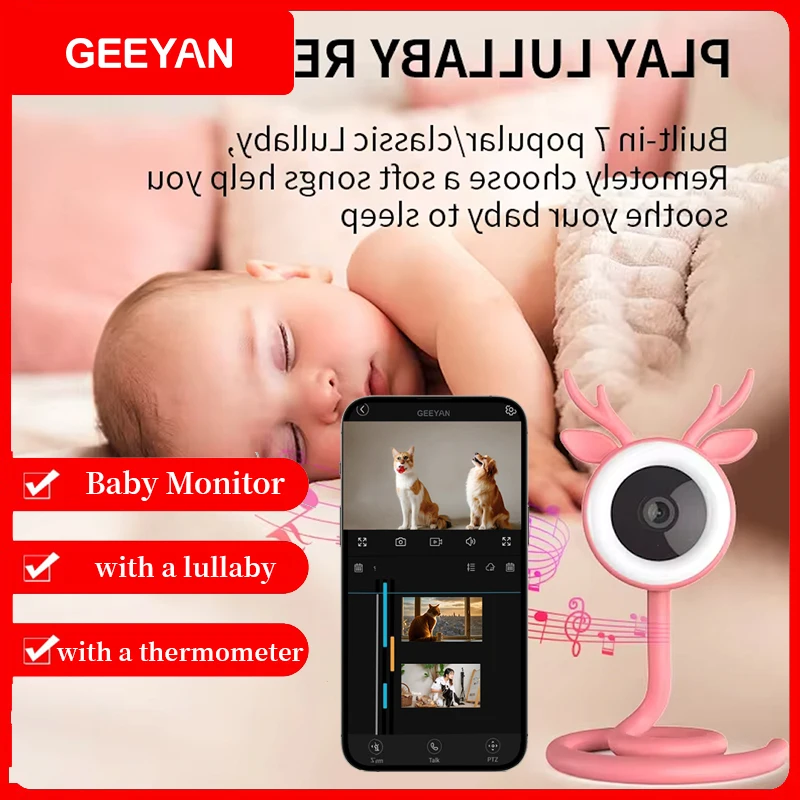 GEEYAN Wireless Battery-Powered Video Baby Monitor, Crying Detection, Baby Activity Detection, Out-of-Crib Alert