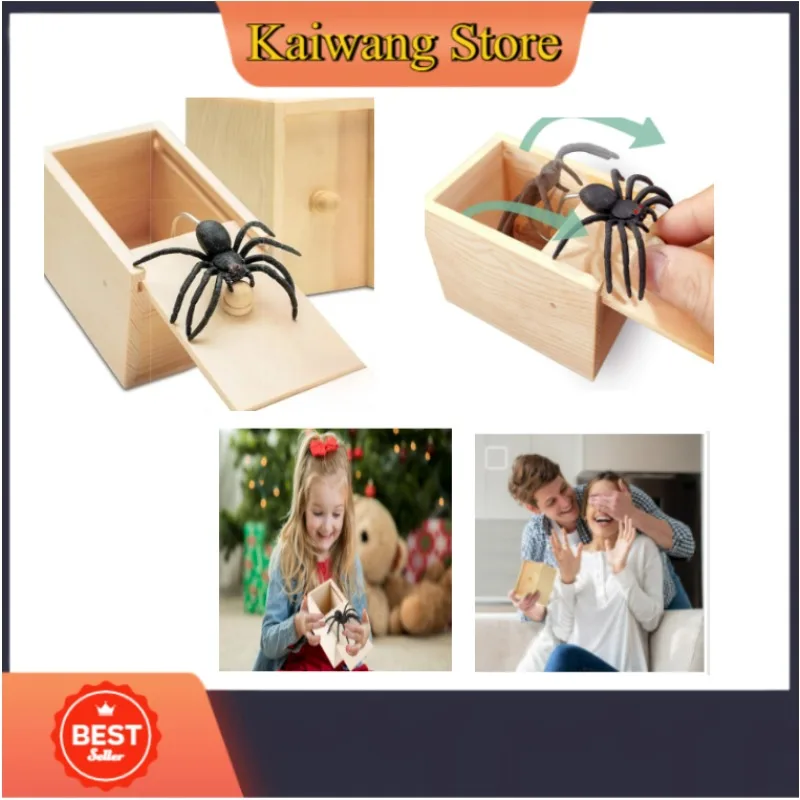 1 قطعة ألعاب مزحة مضحكة صندوق مزحة عنكبوت خشبي صندوق مزحة عنكبوت مخيف ديكور حفلات الهالوين دعائم يوم كذبة أبريل