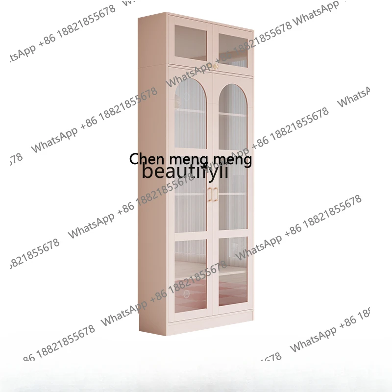 X  Pink bookcase, full wall display cabinet, figure glass cabinet to top background wall, decorative cabinet.
