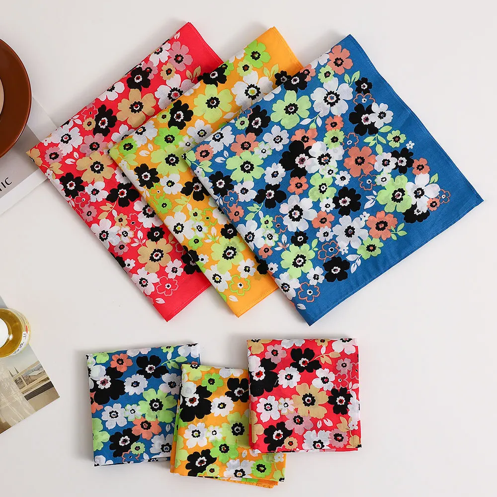 3/6Pcs Women's Pure Cotton Printed Handkerchief Elegant Soft and Comfortable Thin Flower Absorbent Sweat Wiping Hand Towel 43cm